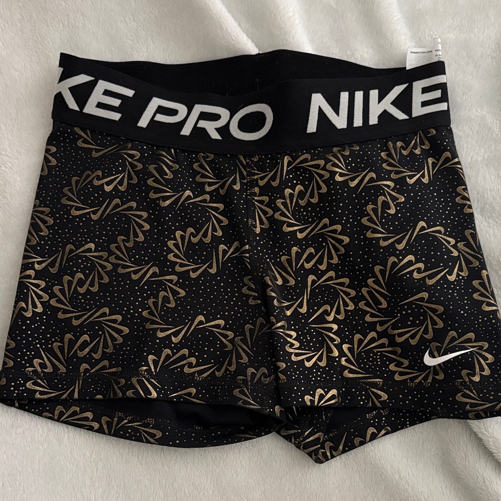 Nike Women's Black and Gold Athletic Shorts
